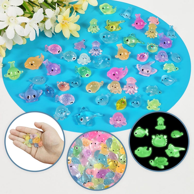 Tazimi 48 PCS Mini Resin Ocean Animal Figurines Glow in The Dark Miniature Figurines Aquarium Ornaments Charms for Garden Dollhouse Aquarium Home Birthday Party (Ocean) - Image 3